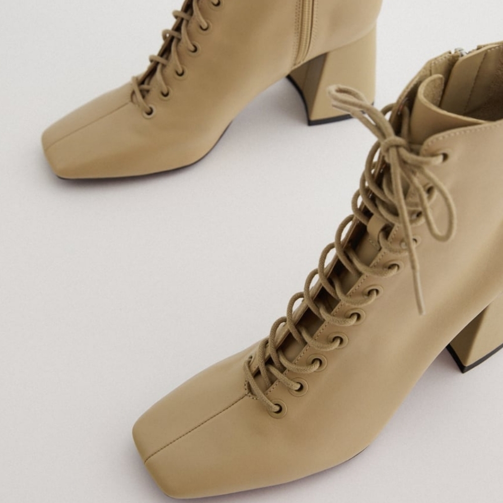 Zara laced leather high heel ankle boots - Picture 2 of 6